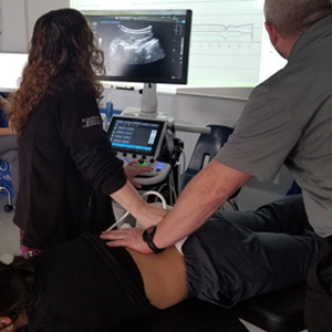 image Montreal chiropractic ultrasound imaging of spinal vertebrae during treatment